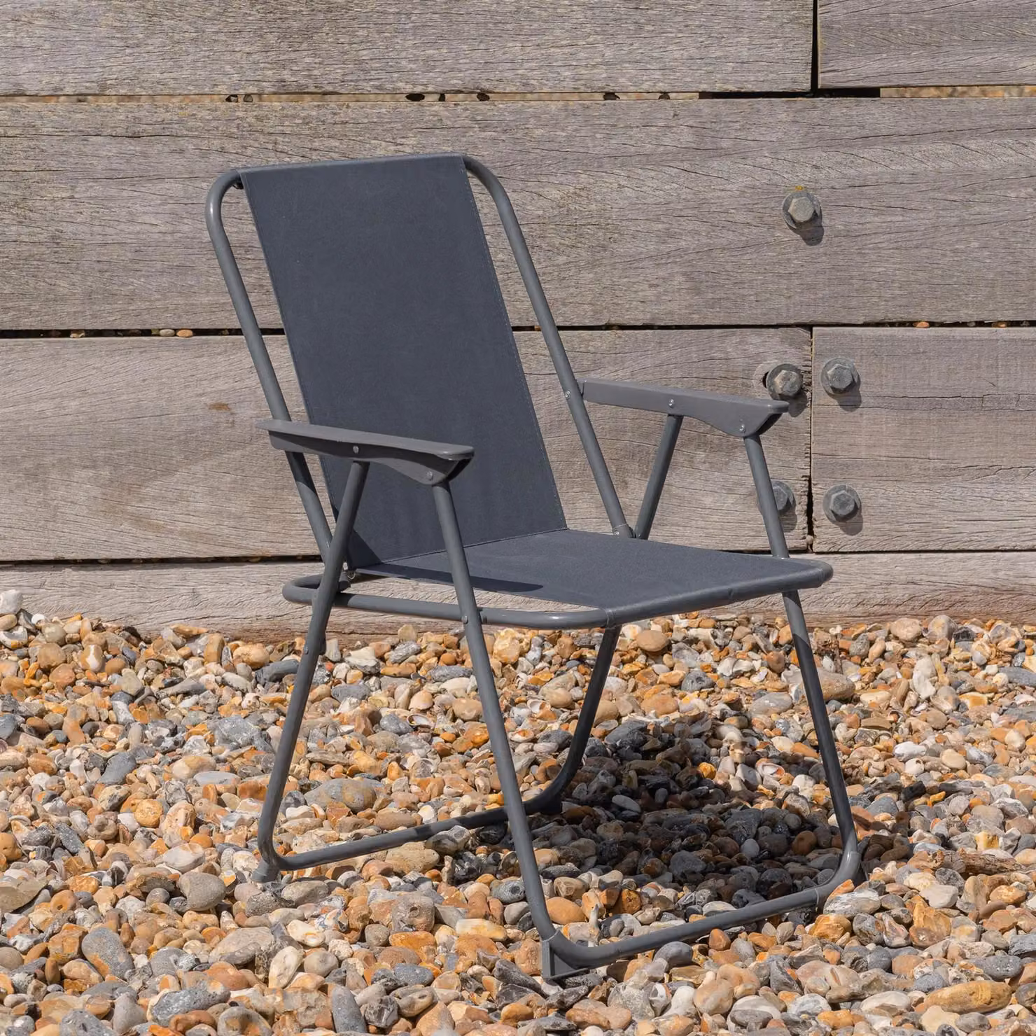 Harbour Housewares Set of 6 Folding Metal Beach Chairs in Grey with Textilene Fabric and Armrests – 3