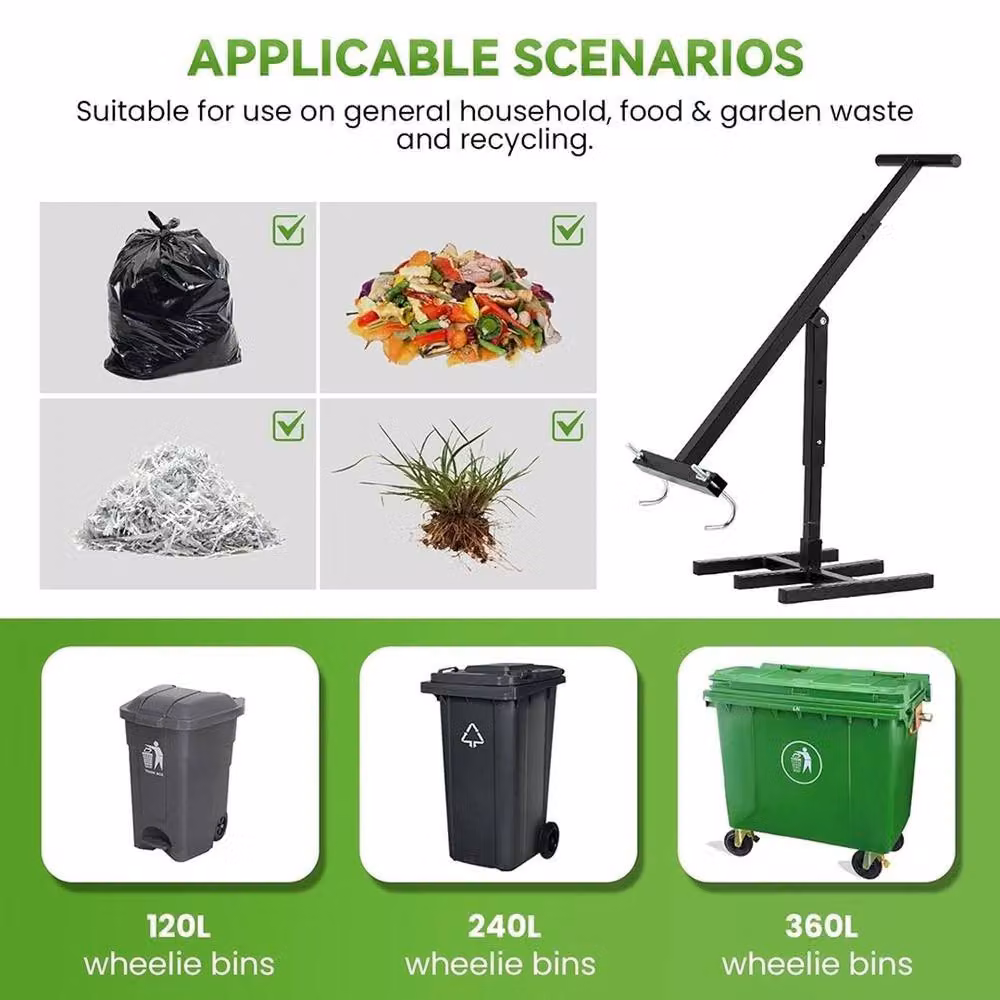 NESTLUNE Manual Wheelie Bin Compactor Household Rubbish Press in Black, H: 100 cm, W: 15 cm, D: 15 cm – 4