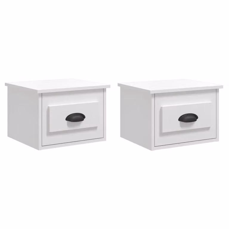 Berkfield Home Set of 2 High Gloss White Wall-mounted Bedside Cabinets, W/D/H: 41.5 x 36 x 28 cm