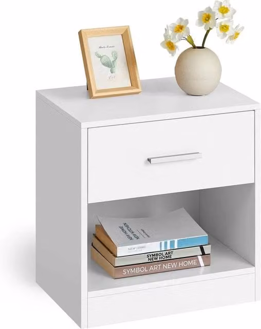 FORGEVIO Bedside Table with Drawer and Handle in White, W/D/H: 28 x 39 x 41 cm