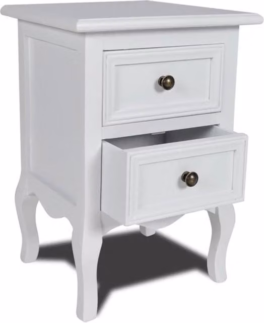 Berkfield Home Classic Nightstand with 2 Drawers in White Lacquered MDF – 1