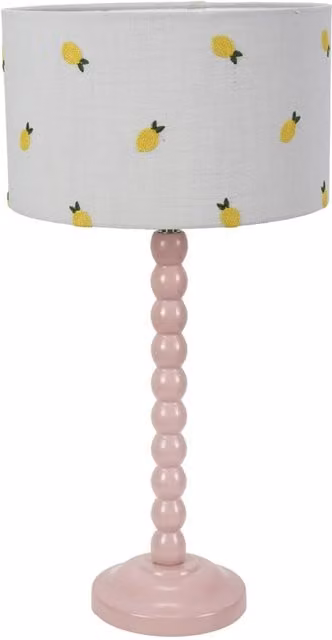 ValueLights Bobbins Table Lamp in Rose Pink with Fabric Drum Shade