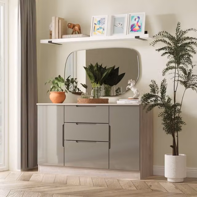 Ready Assembled 2 U Lucca Grey Glossy 2 Door 3 Drawer Sideboard – 1