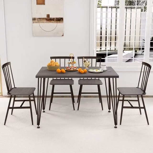 EONLION 5-Piece Modern Grey Rectangular Dining Table Set for Kitchen and Dining Rooms