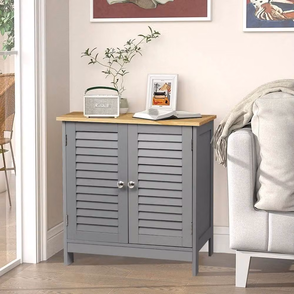 Nordara Grey Matt 2 Door Freestanding Bathroom Storage Cabinet with Internal Shelves – 4