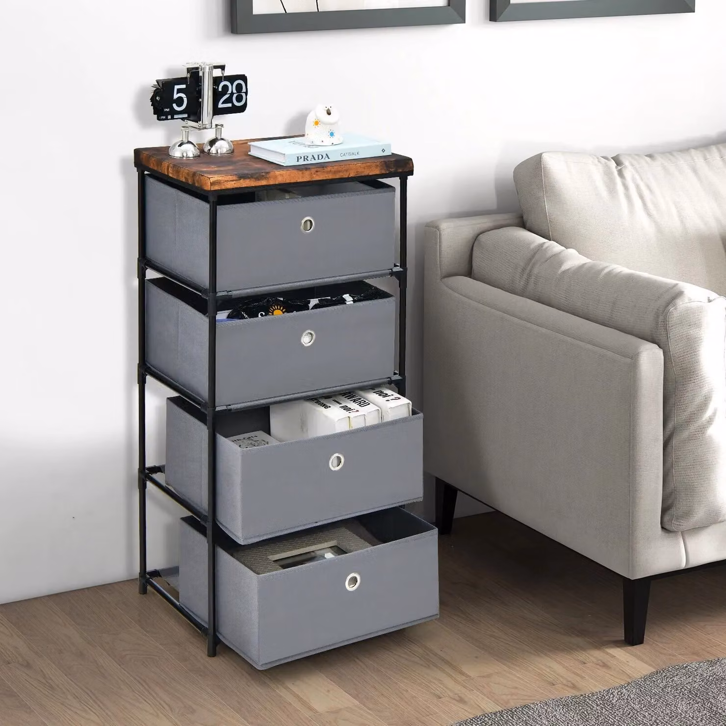 Costway 4-Tier Fabric Dresser and Storage Organizer Tower in Grey – 3