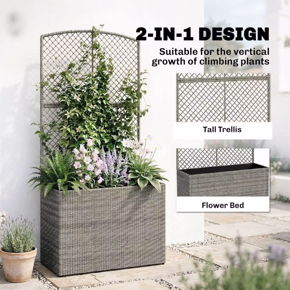 Kelvenix Grey Rattan Planter with Trellis and Liner W/D/H: 80 x 60 x 30 cm – 2