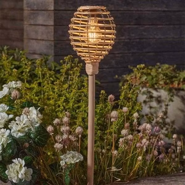 Marco Paul 4 Pack of Warm White Rattan Solar Powered LED Stake Lights in Beige, Height: 70 cm