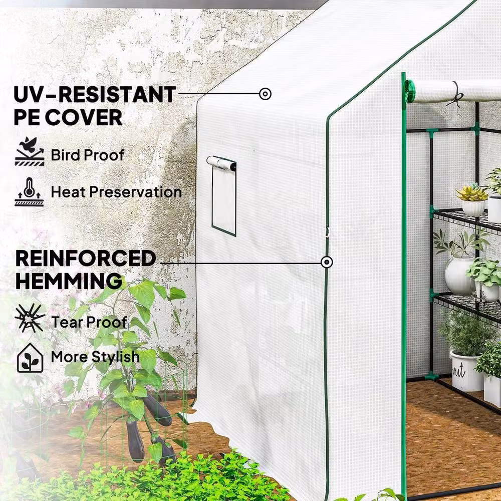 NESTLUNE Walk-in Outdoor Greenhouse with 8 Shelves, White, W/D/H: 100 x 100 x 143 cm – 3
