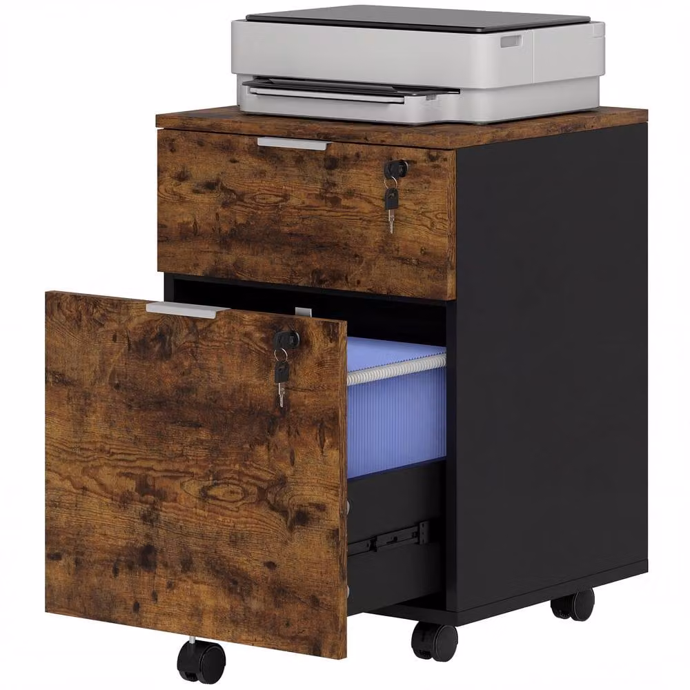 STILVORA 2 Drawer Filing Cabinet with Lock and Castors in Dark Brown – 4