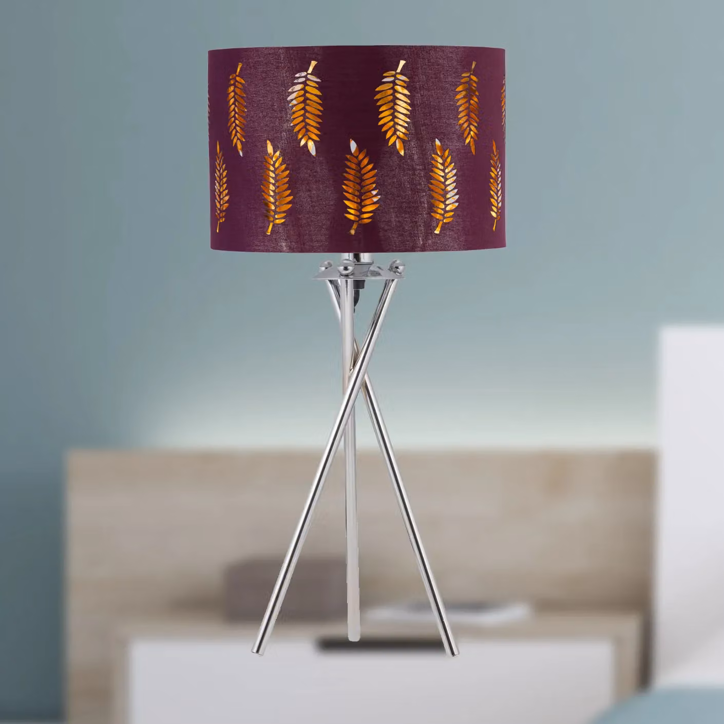 First Choice Lighting Chrome Tripod Table Lamp with Red Fabric Cylinder Shade – 3