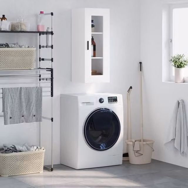 Berkfield Home Wall Mounted Cabinet in White with Glass Doors, W/D/H: 34.5 x 34.5 x 90 cm – 1