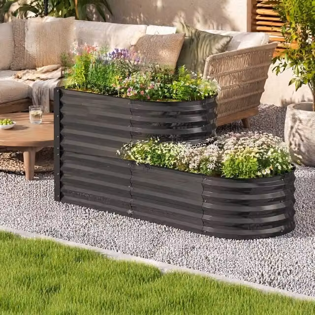 STILVORA Two-Tier Raised Planter in Grey, W: 89.0 cm, D: 60.0 cm, H: 57.0 cm – 1