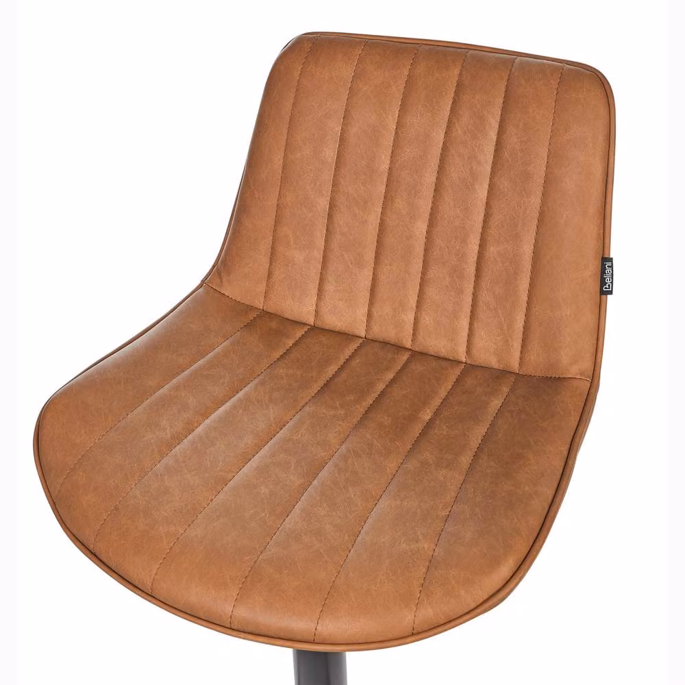 Wyld and Coco Brown Faux Leather Bar Stool Set of 2, Height Adjustable and Swivel – 3