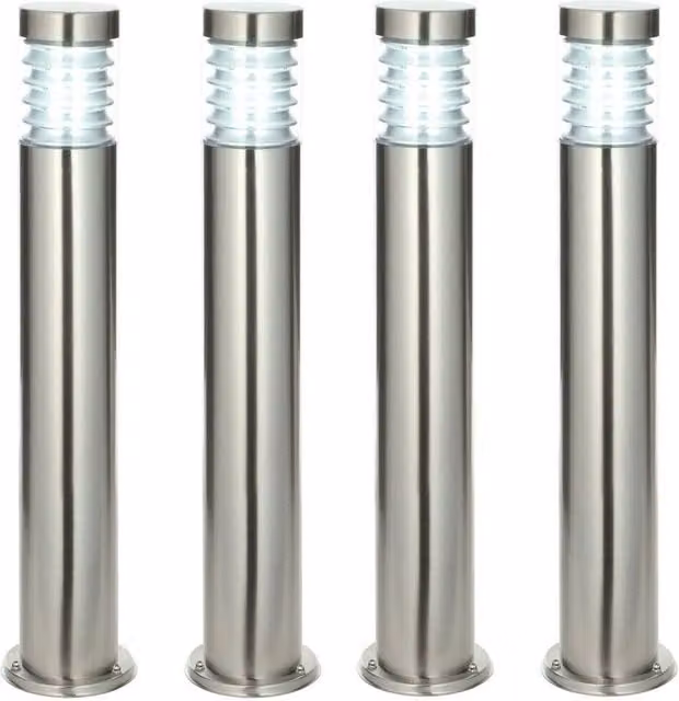 Loops 4 Pack Silver Stainless Steel Outdoor IP44 Bollard Lights for Garden and Driveway, H 80 cm x W 15 cm x D 15 cm
