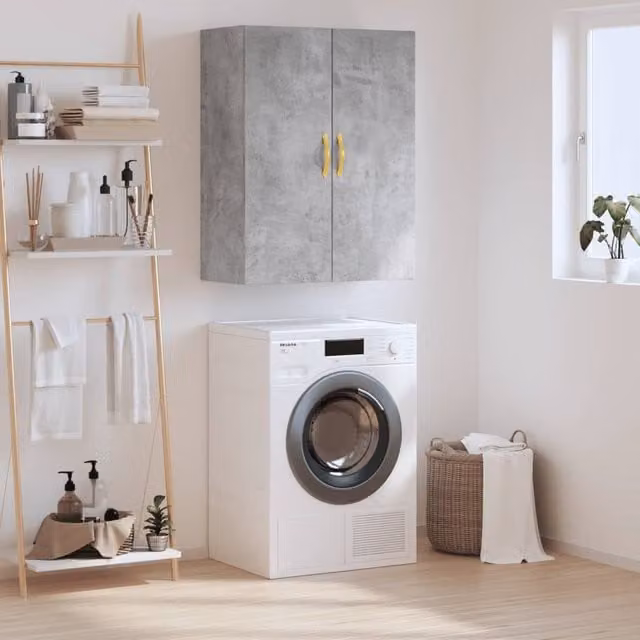 Berkfield Home Wall Mounted Cabinet in Concrete Grey, W/D/H: 69.5 x 34 x 90 cm
