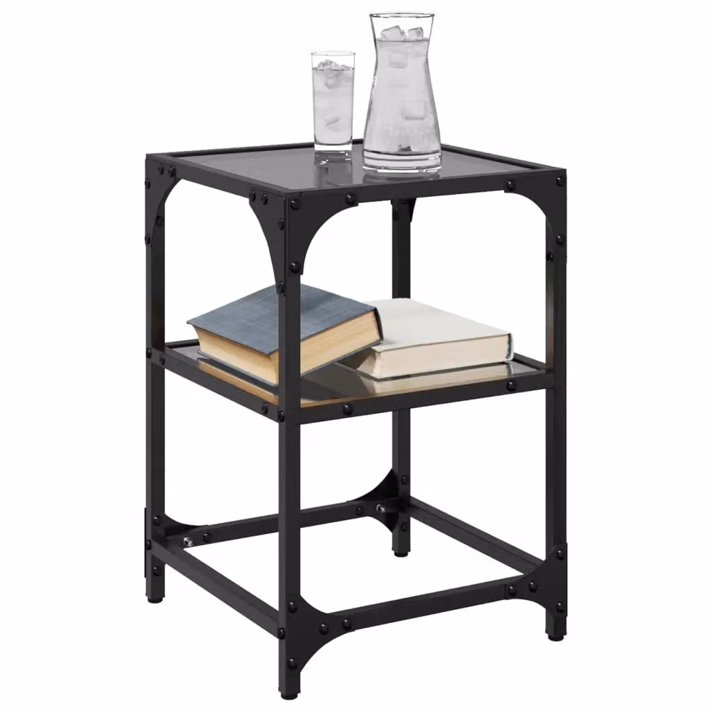 Berkfield Home Set of 2 Square Coffee Tables with Black Glossy Glass Tops and Steel Legs, W/D/H: 30 x 30 x 45 cm – 3
