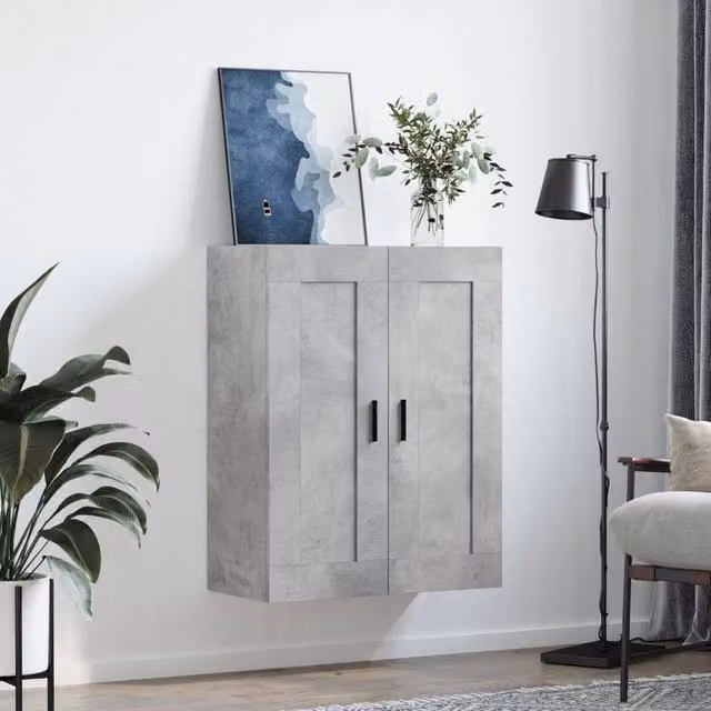 Berkfield Home Wall Mounted Cabinet in Concrete Grey, W/D/H: 69.5 x 34 x 90 cm