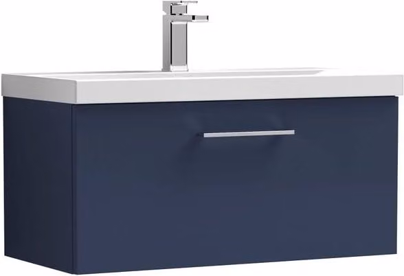Balterley Midnight Blue Wall Hung 1-Drawer Bathroom Vanity and Basin, Width: 80 cm