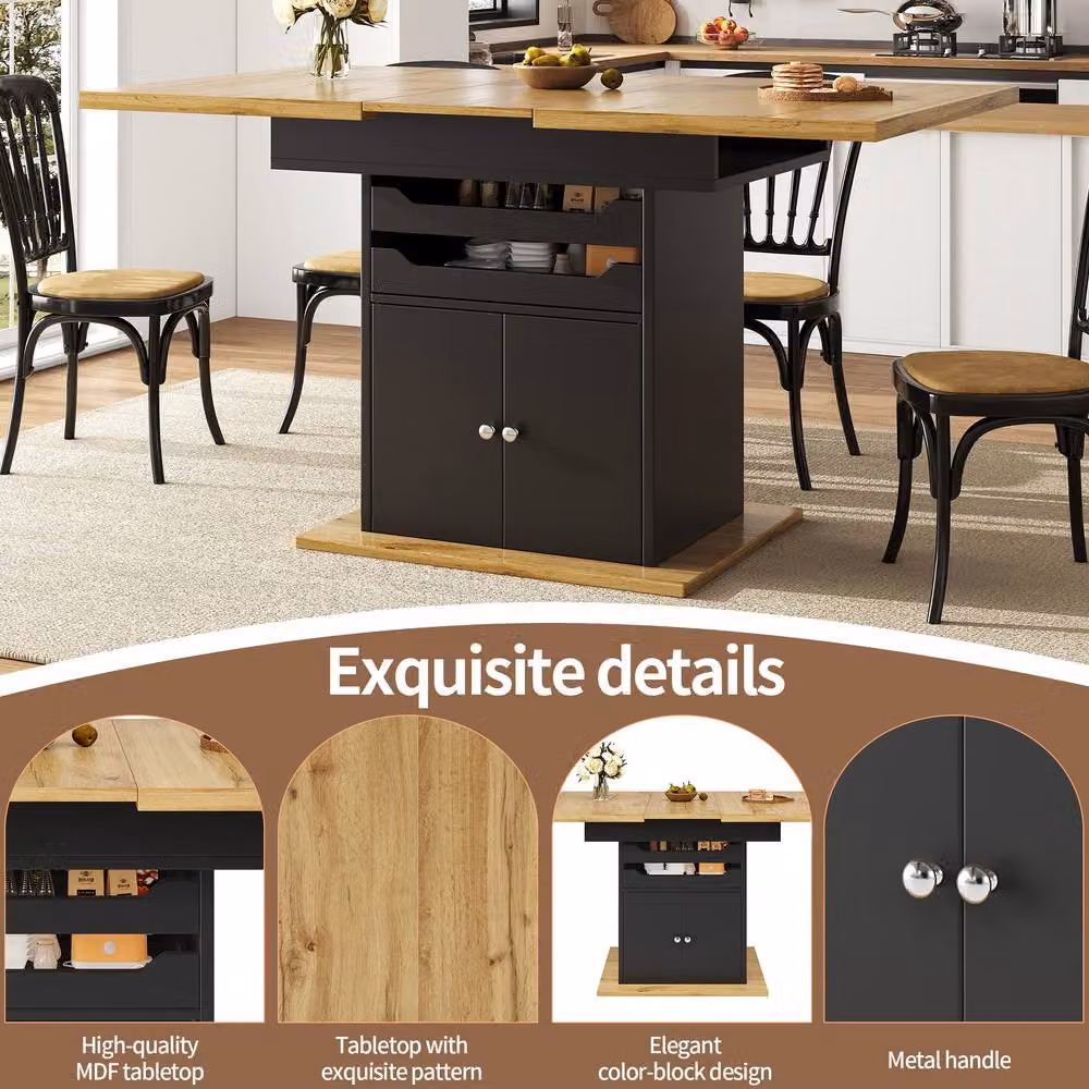 STILVORA Extendable Rectangular Dining Table with Storage and Drawers in Matt Black – 7