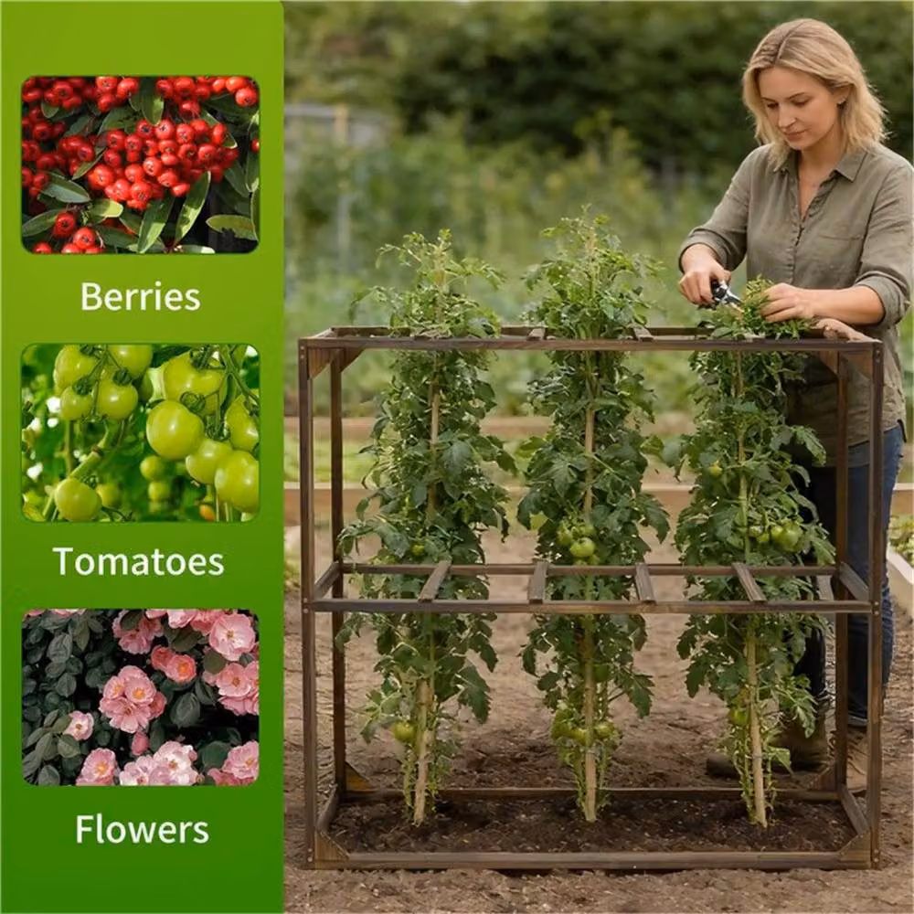 Ventryn Brown Wooden Tomato Cage Trellis Plant Support for Vegetable Gardens – 5