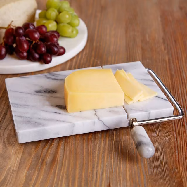 Maison by Premier Salerno Rectangular White Solid Marble Cheese Board with Slicer