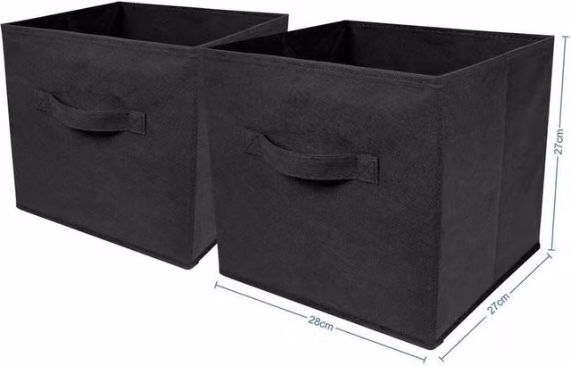 KORVIXA Black Foldable Canvas Storage Boxes, Pack of 2