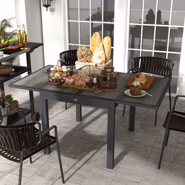 OUTSUNNY Extendable Grey Aluminium Rectangle Outdoor Dining Table – 1