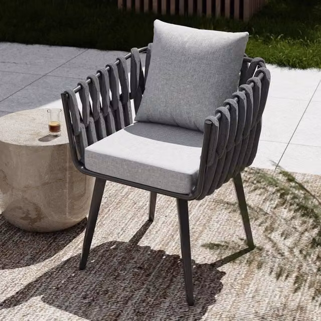 Tectake Lugano Chair in Anthracite Rope Design with Aluminium Frame