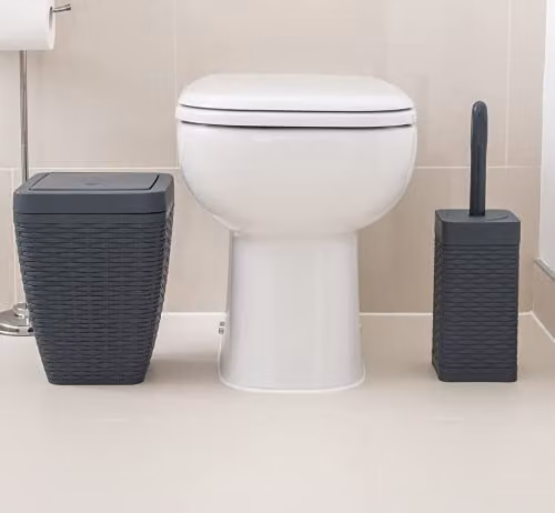 Addis Faux Rattan Square Bathroom Set in Anthracite with Swing Bin and Toilet Brush Set – 2