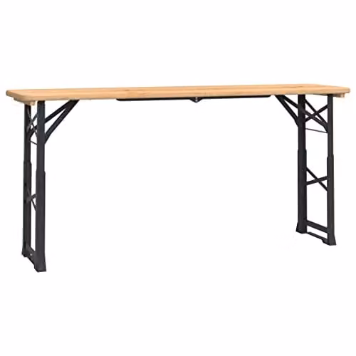 vidaXL Height Adjustable Folding Beer Table in Brown Solid Wood with Metal Legs, W: 170 cm, D: 50 cm, H: 75-105 cm