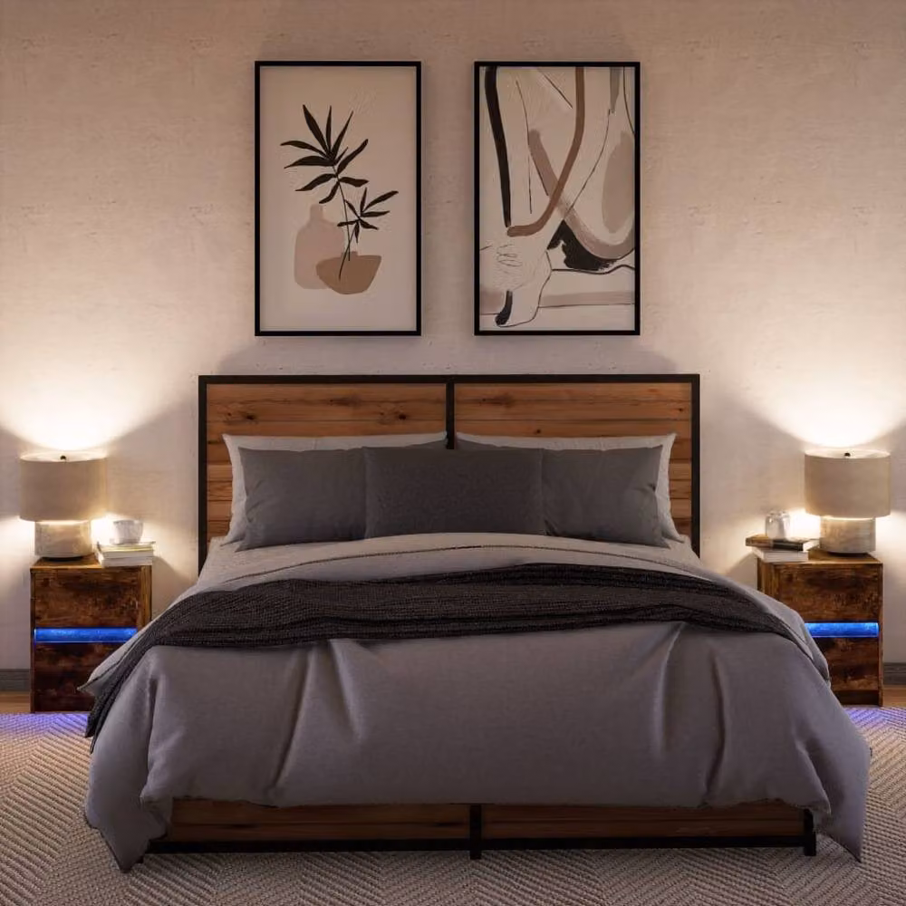 Berkfield Home Set of 2 Modern Bedside Cabinets with Integrated LED Lights in Smoked Oak Brown – 4