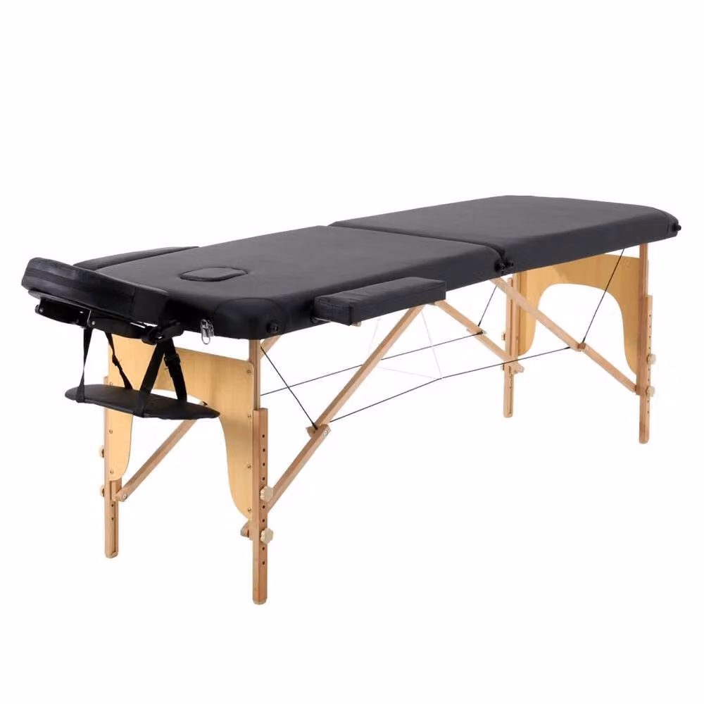 Hinsinc Portable Folding 2-Section Wood Massage Table in Black, Width: 60 cm – 4