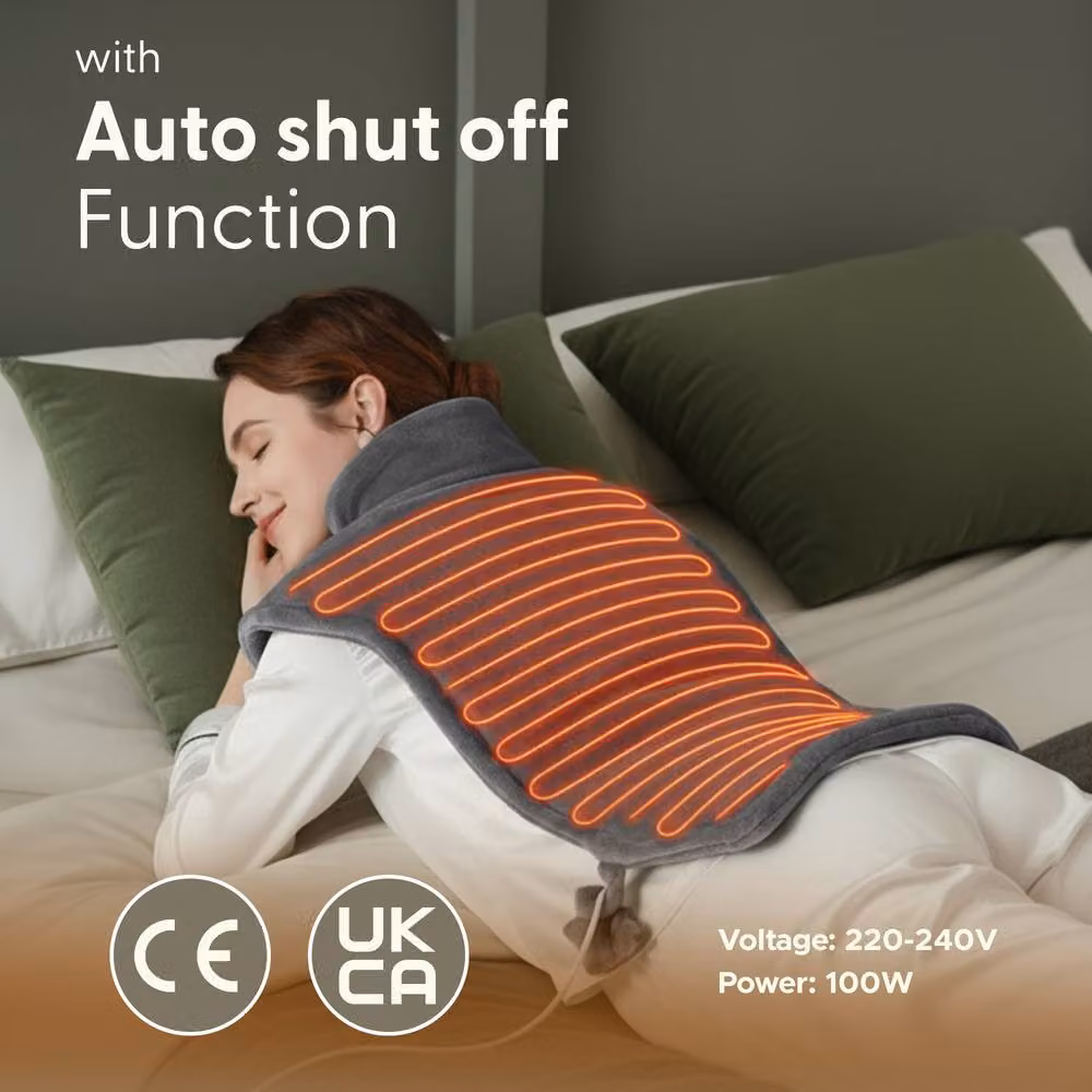 Keplin Electric Heating Pad in Grey with 9 Heat Settings, Automatic Shut-Off and Washable Flannel Cover, W/D/H: 100 x 60 x 60 cm – 3
