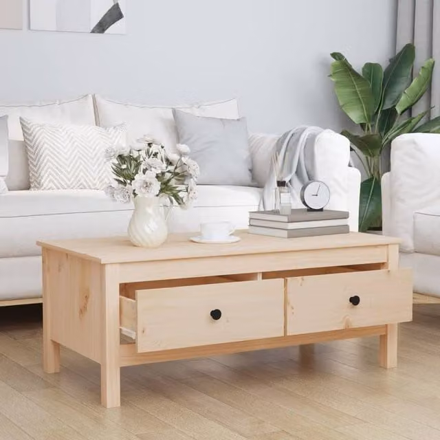 Berkfield Home Beautiful Coffee Table in Beige Solid Pine, W/D/H: 100 x 50 x 40 cm – 1