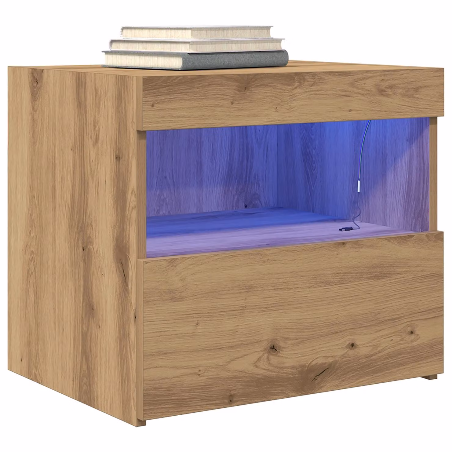 Berkfield Home Set of 2 Artisan Oak Bedside Cabinets with Integrated LED Lights, Brown, W/D/H: 50 x 40 x 45 cm – 2