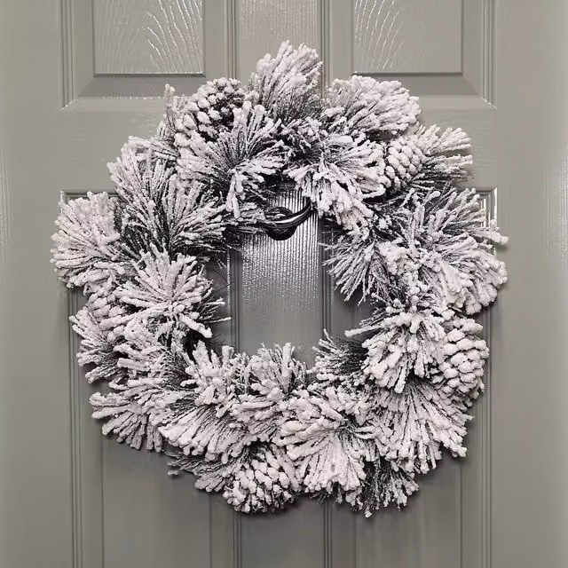 Samuel Alexander White and Green Snow Flocked Christmas Door Wreath, Diameter: 50 cm – 1