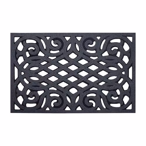 Nicoman Victorian Style Rubber Outdoor Door Mat, Grey, W/D: 91 x 61 cm
