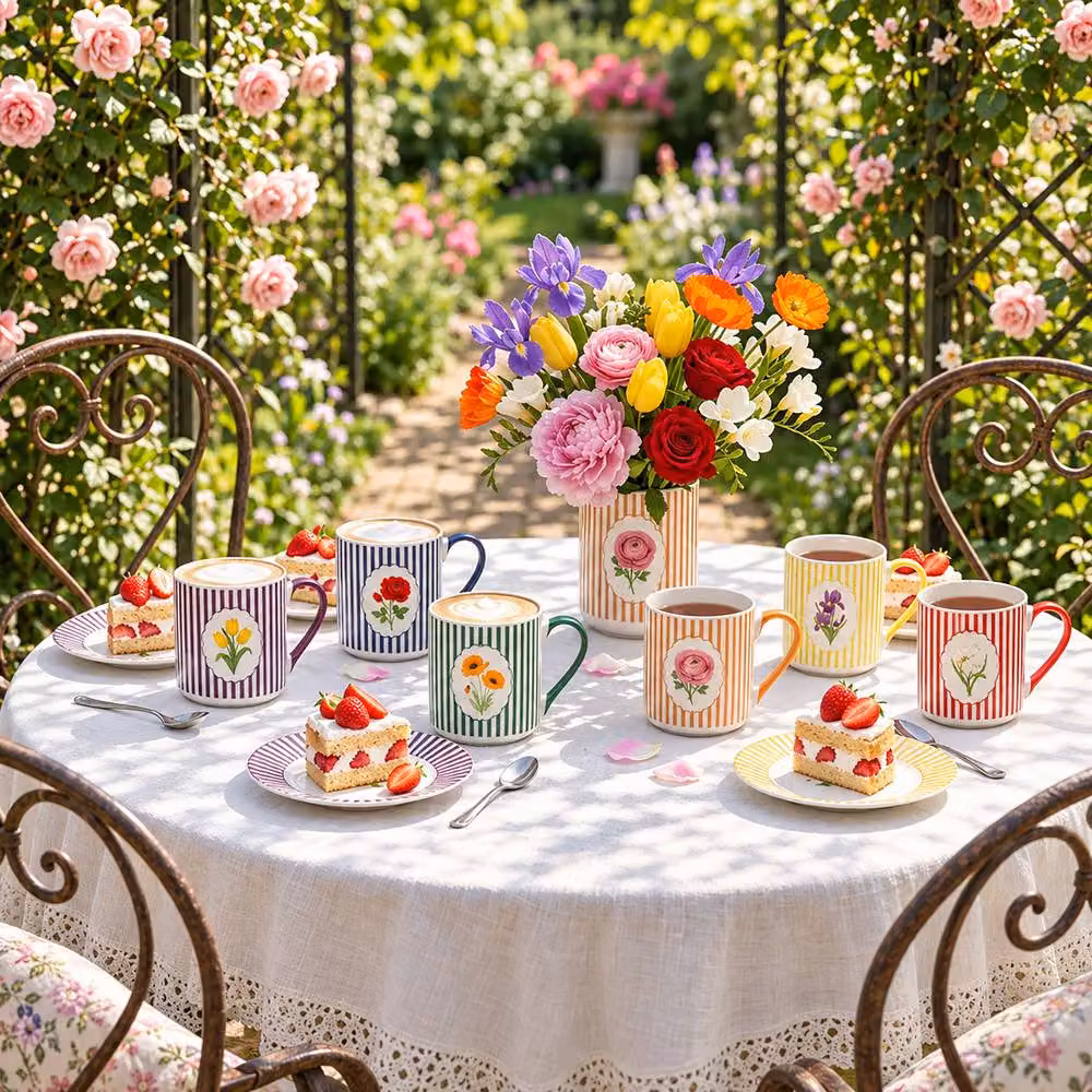 Simpa The English Garden Floral Ceramic Mug Collection, Multicolour, Set of 6, 370ml per mug – 3