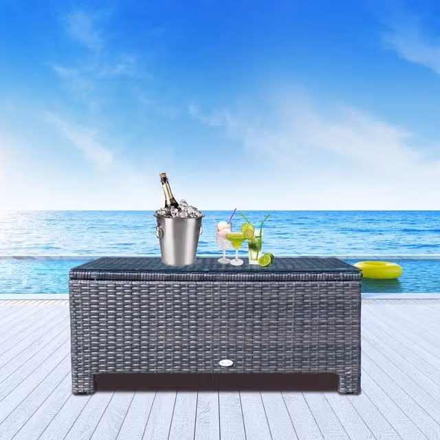 Outsunny Brown Polyrattan Garden Coffee Table with Glass Top