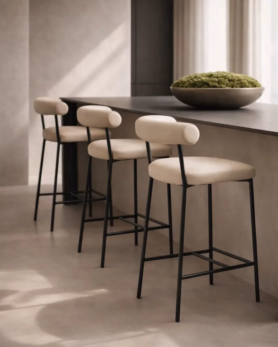 Tommy Franks Alita Stool in Dark Marble with Black Synthetic Leather and Metal Frame
