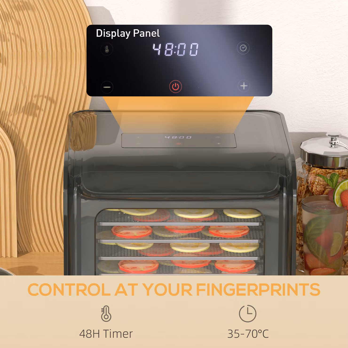 HOMCOM Six-Tray Food Dehydrator with Digital Display and Timer, Black – 5