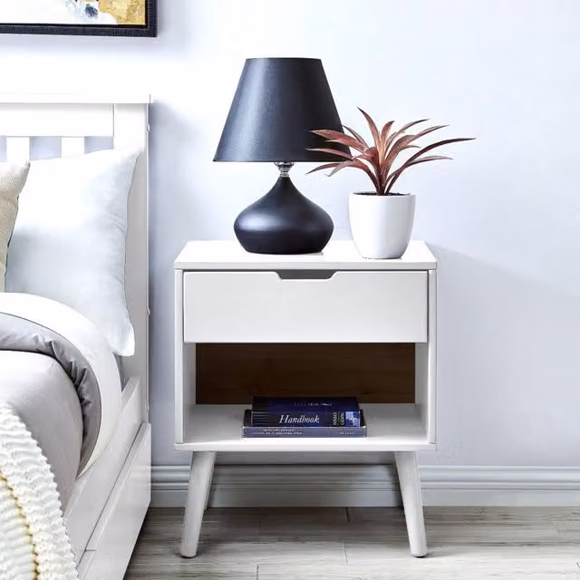 FurnitureboxUK Alma Matte White Wooden Bedside Table with Single Drawer and Storage Space