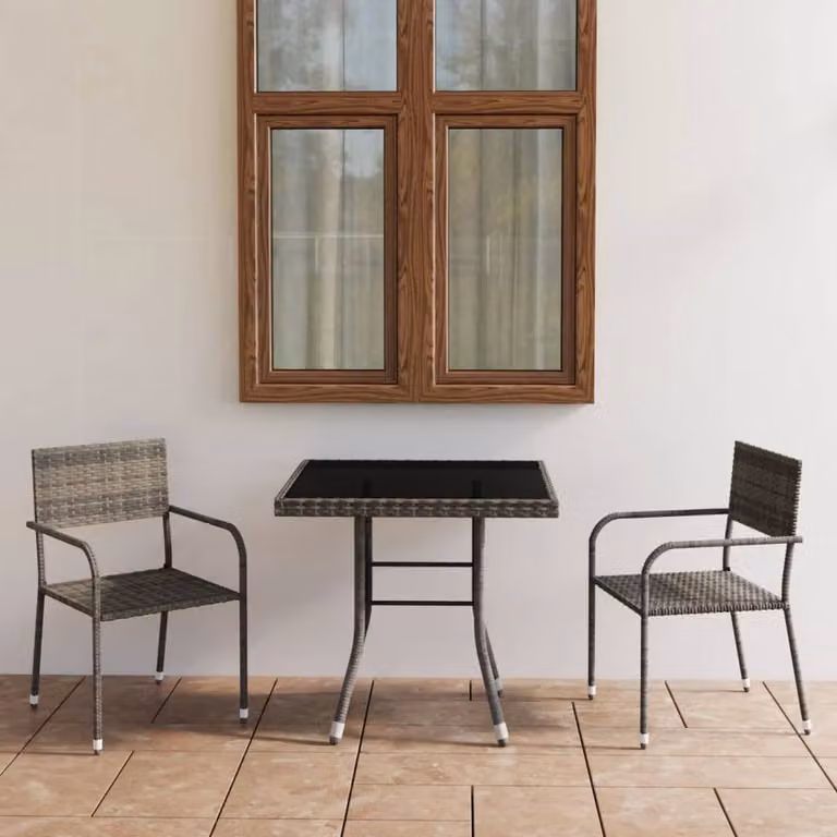 Berkfield Home 3 Piece Poly Rattan Garden Dining Set in Anthracite and Grey