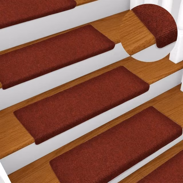 Berkfield Home Red Needle Punch Stair Mats, 15 Piece Set, W/D/H: 65 x 21 x 4 cm – 1
