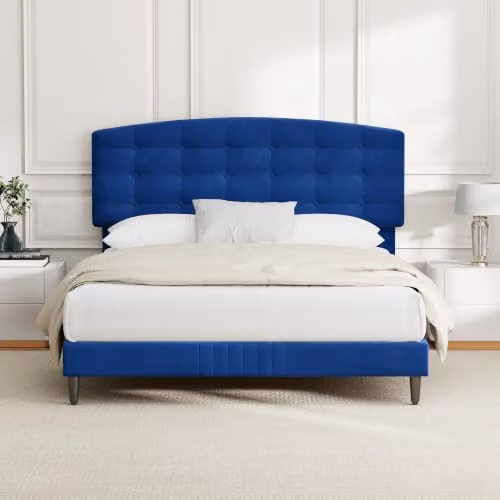 MCC Direct Cheyenne Super King Velvet Upholstered Bed Frame in Blue, W/D/H: 180 x 200 x 105 cm