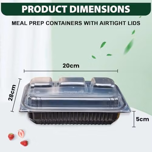 ECONX Black 4 Compartment Takeaway Meal Prep Containers with Snap Lids, Microwave and Freezer Safe, BPA Free Plastic – 2