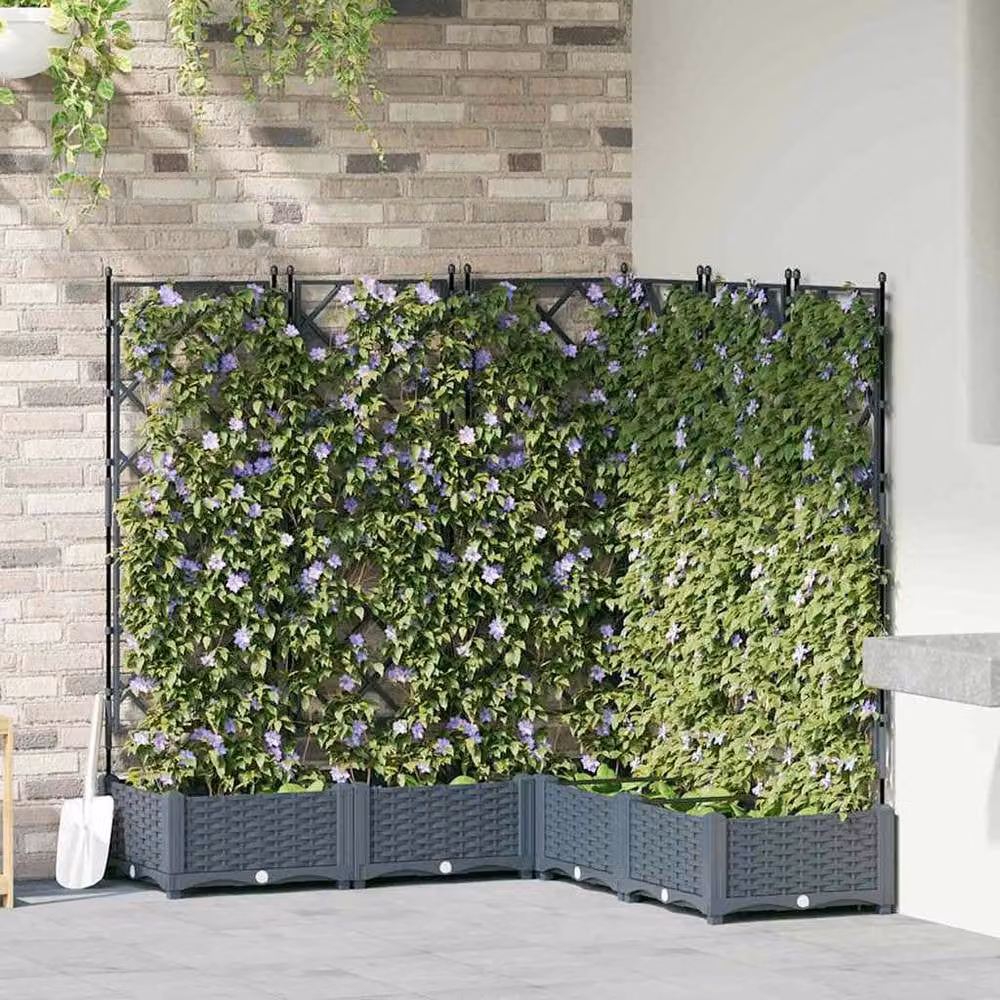 Berkfield Home Garden Planter with Trellis, 5 Piece Set, Light Grey, W/D/H: 120 x 120 x 125.5 cm – 2
