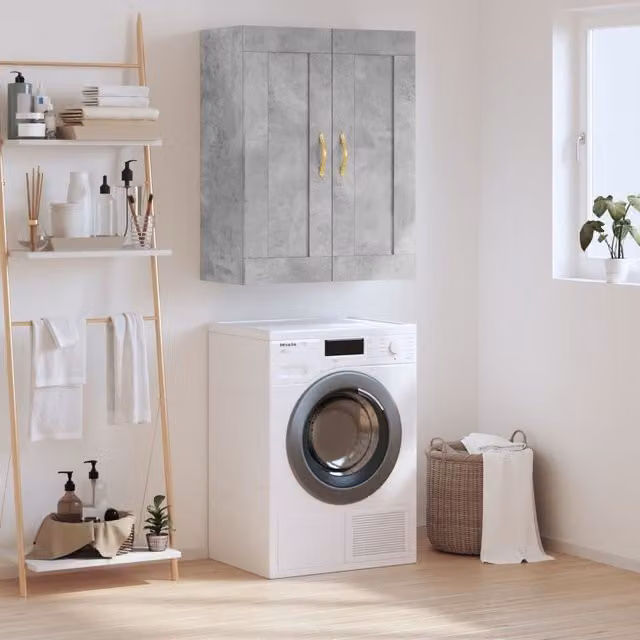 Berkfield Home Wall Mounted Cabinet in Concrete Grey, W/D/H: 69.5 x 34 x 90 cm