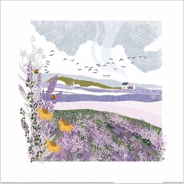 Summer Thornton Lavender Field Floral Paper Poster in Multicolour and Purple